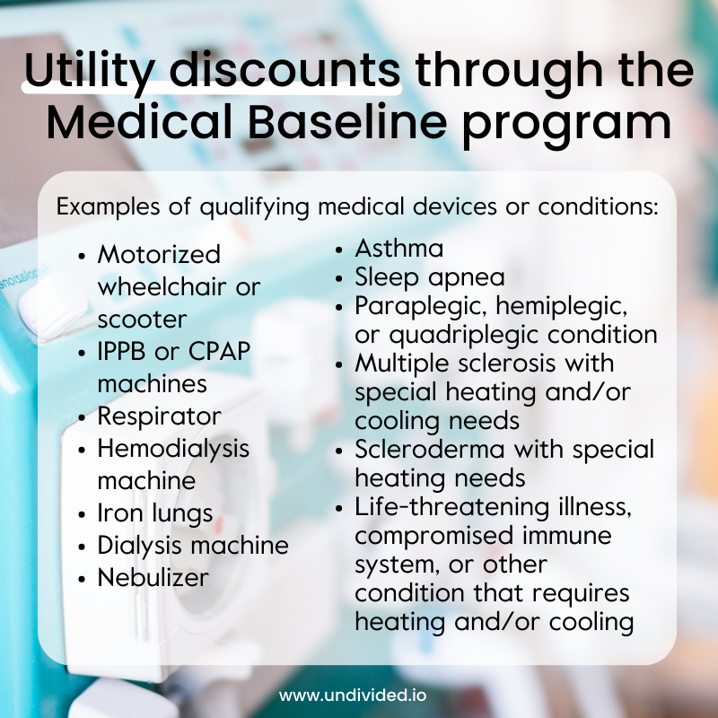 Utility discounts through Medical Baseline program