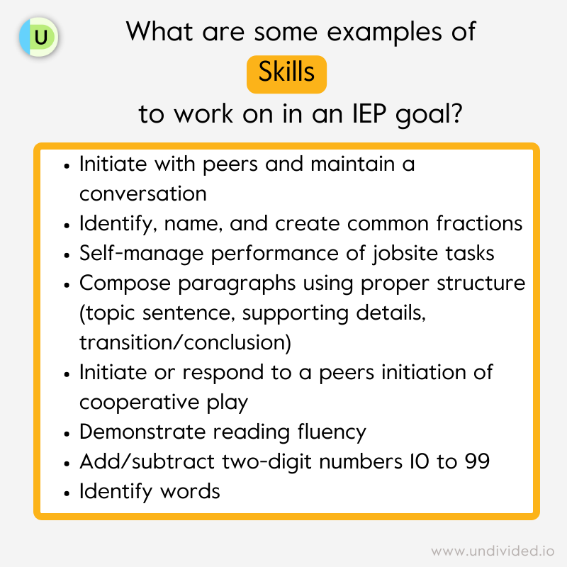 Examples of Skills in in an IEP Goal