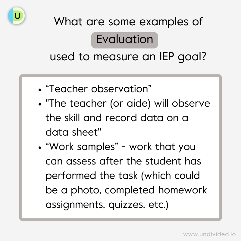 Examples of Evaluation in an IEP Goal