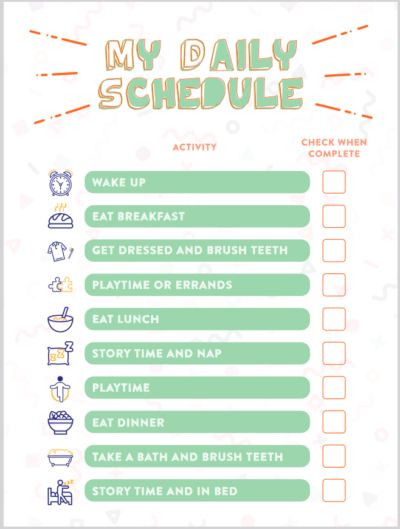 Daily schedule chart from the CDC