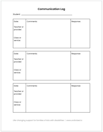 Printable teacher communication log template
