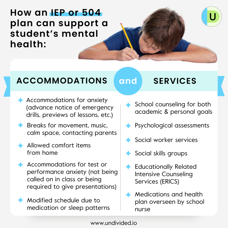 IEP accommodations for anxiety and other mental health services in school