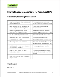 Example preschool accommodations PDF