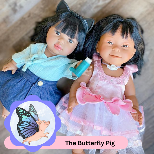 Child's dolls with disabilities and medical accessories by The Butterfly Pig
