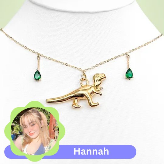 Dinosaur Necklace created by Hannah, an artist with multiple disabilities