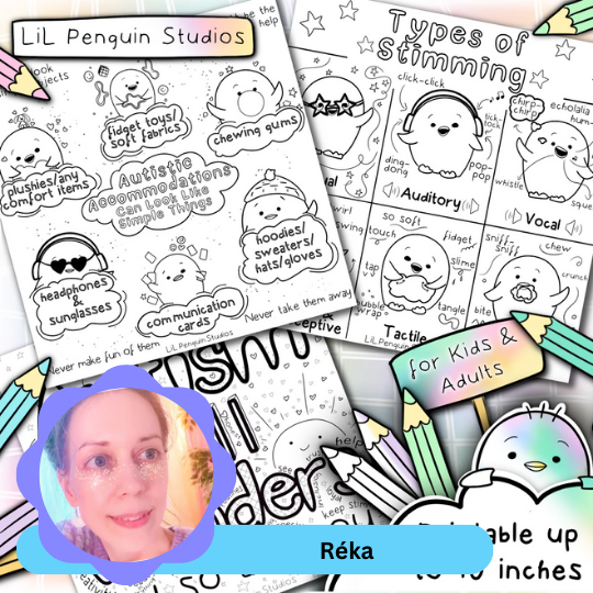 Autism coloring book by autistic artist Reka from Lil Penguin Studios