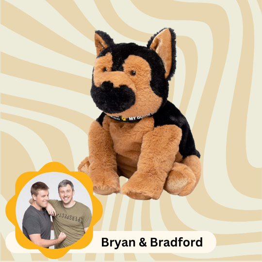 Buddy plush guide dog by Two Blind Brothers to support charities for the blind
