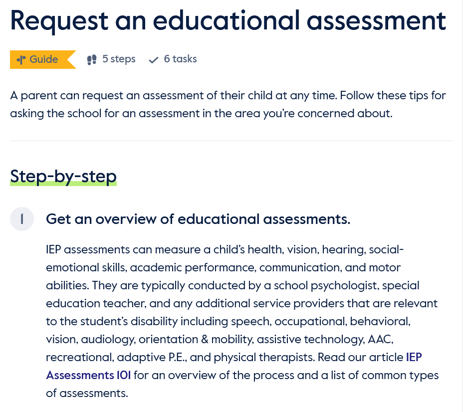 Step by step guide to request an IEP assessment