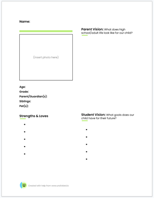 Vision statement printable template for IEP